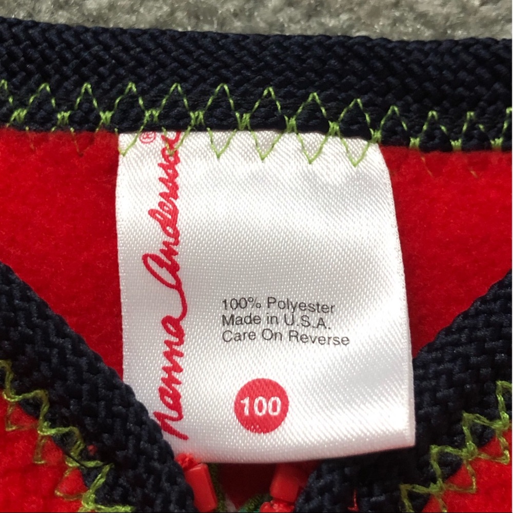 ๐HP๐HANNA ANDERSSON Red Zip-Up Sweater w/Flower - Picture 3 of 4